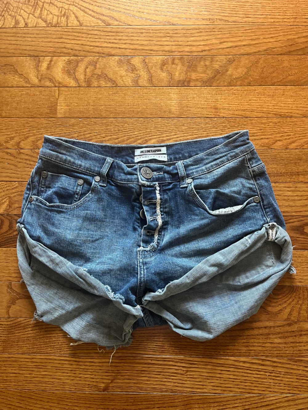 High-Rise Distressed Denim Cutoff Shorts - Faded Blue